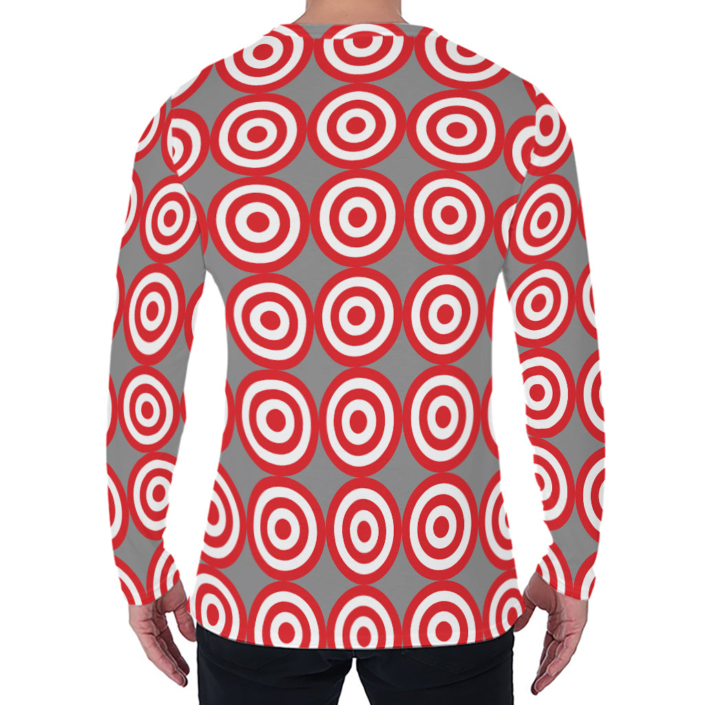 Red And White Bullseye Target Print Men's Long Sleeve T-Shirt
