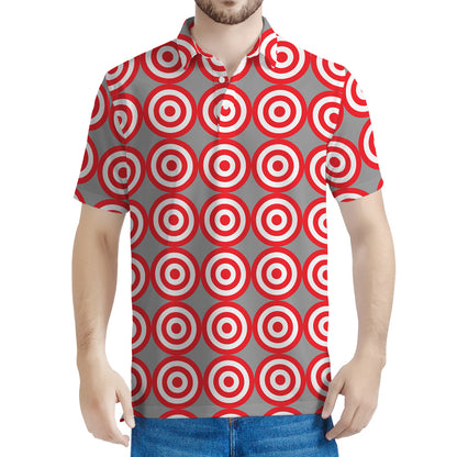 Red And White Bullseye Target Print Men's Polo Shirt