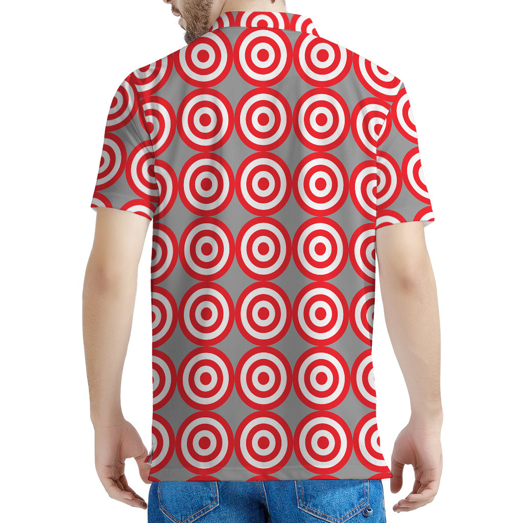 Red And White Bullseye Target Print Men's Polo Shirt