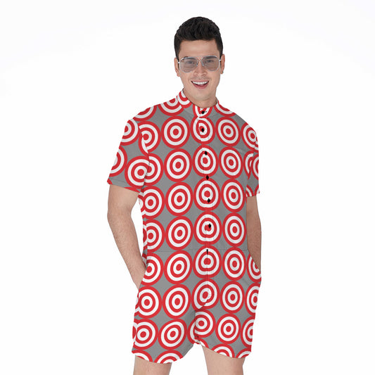 Red And White Bullseye Target Print Men's Rompers