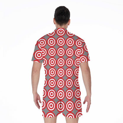 Red And White Bullseye Target Print Men's Rompers