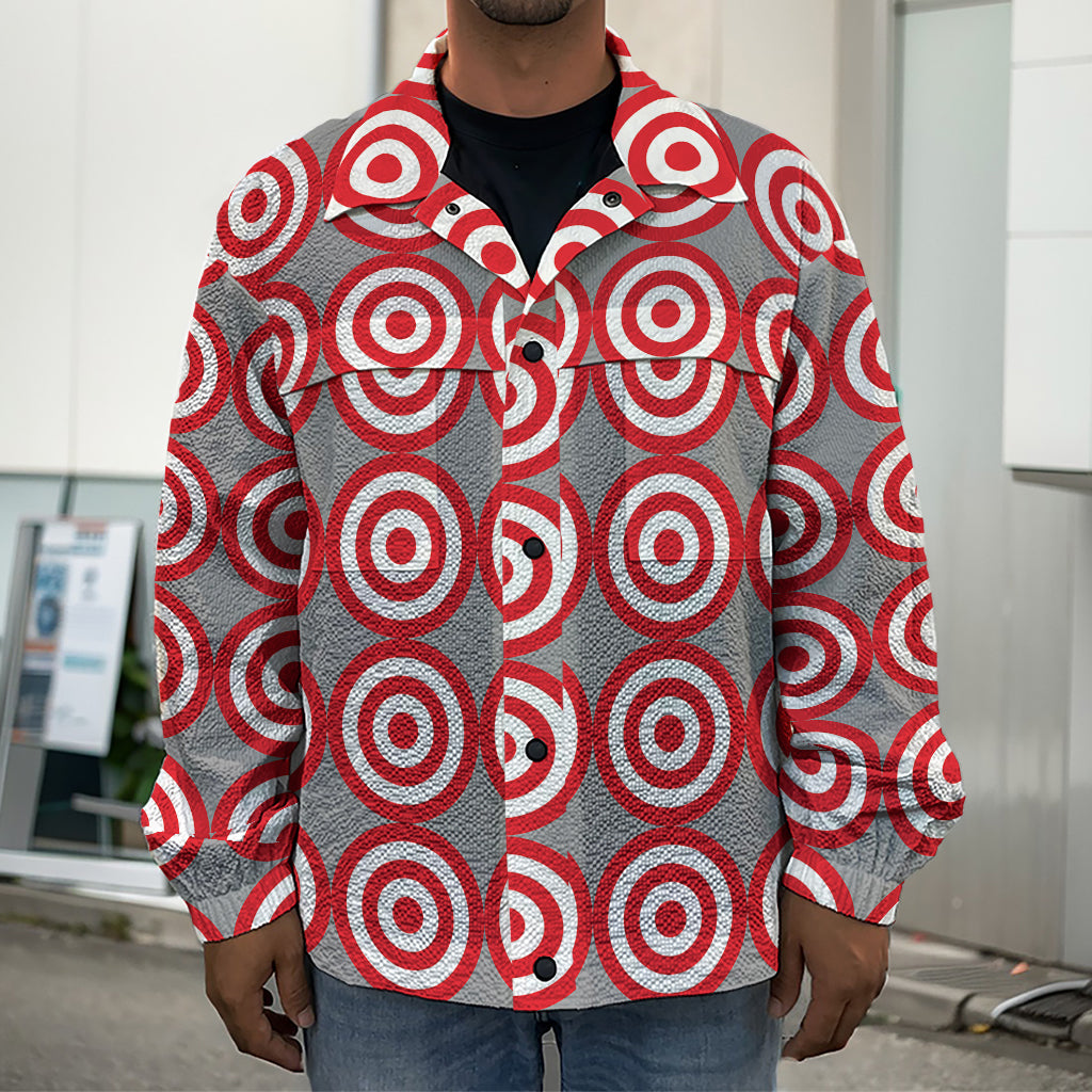 Red And White Bullseye Target Print Men's Shirt Jacket