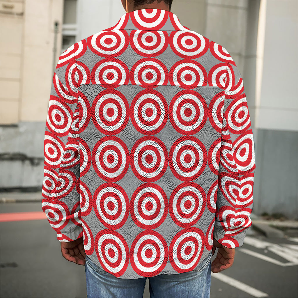 Red And White Bullseye Target Print Men's Shirt Jacket