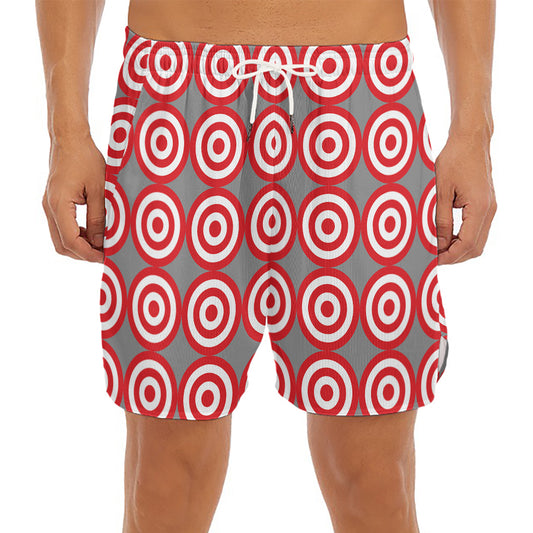 Red And White Bullseye Target Print Men's Split Running Shorts