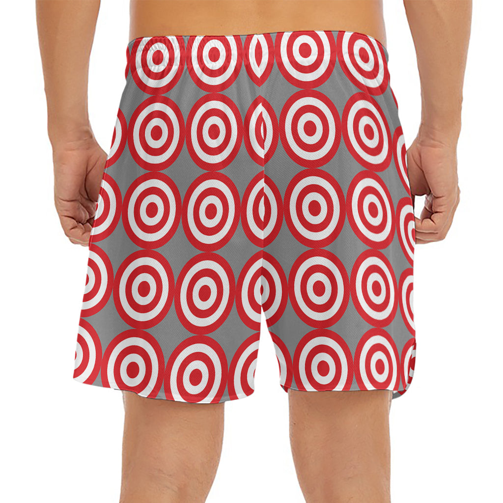 Red And White Bullseye Target Print Men's Split Running Shorts