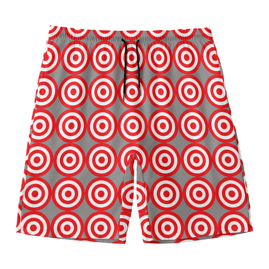 Red And White Bullseye Target Print Men's Swim Trunks