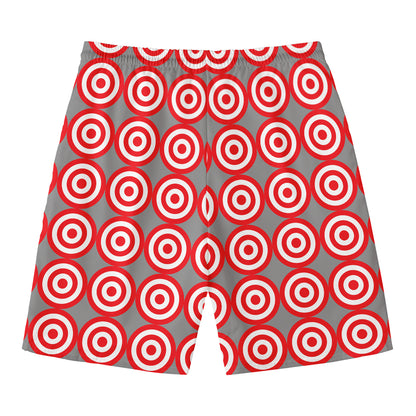 Red And White Bullseye Target Print Men's Swim Trunks