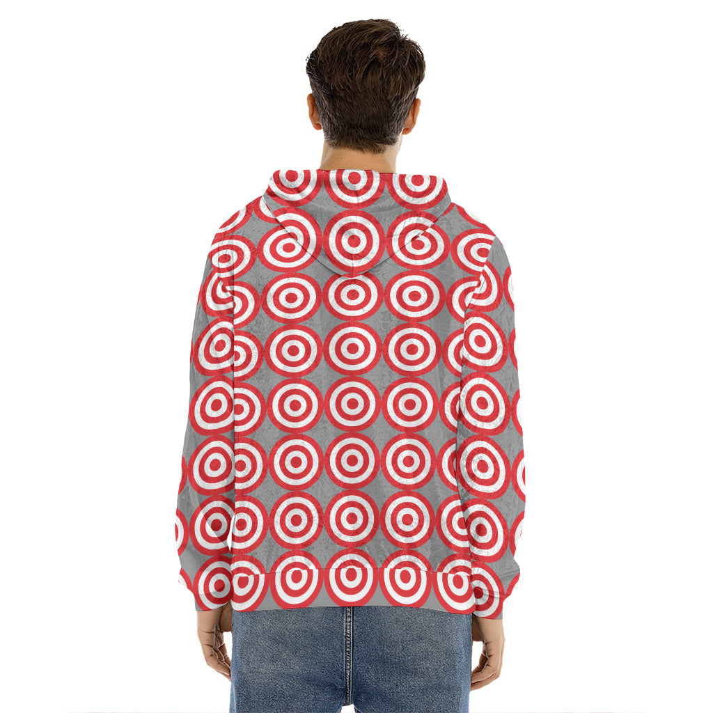 Red And White Bullseye Target Print Men's Velvet Pullover Hoodie