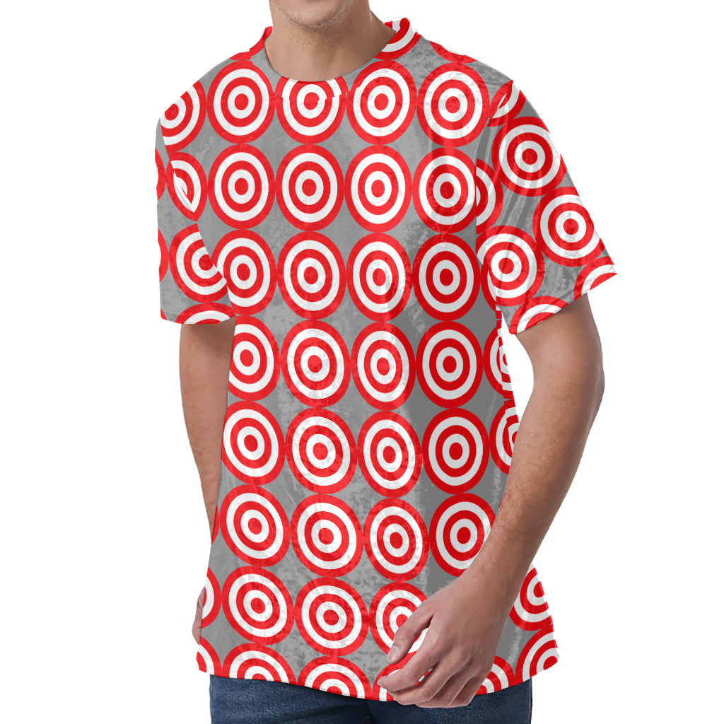 Red And White Bullseye Target Print Men's Velvet T-Shirt