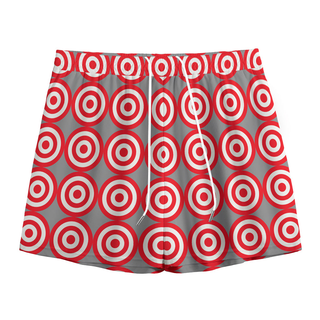 Red And White Bullseye Target Print Mesh Shorts