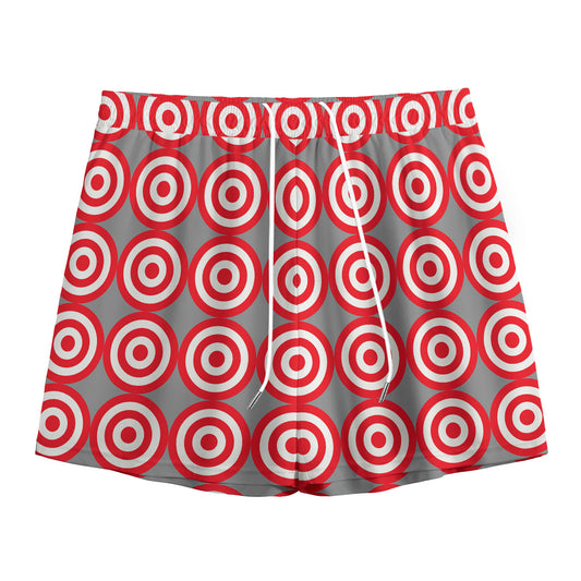 Red And White Bullseye Target Print Mesh Shorts