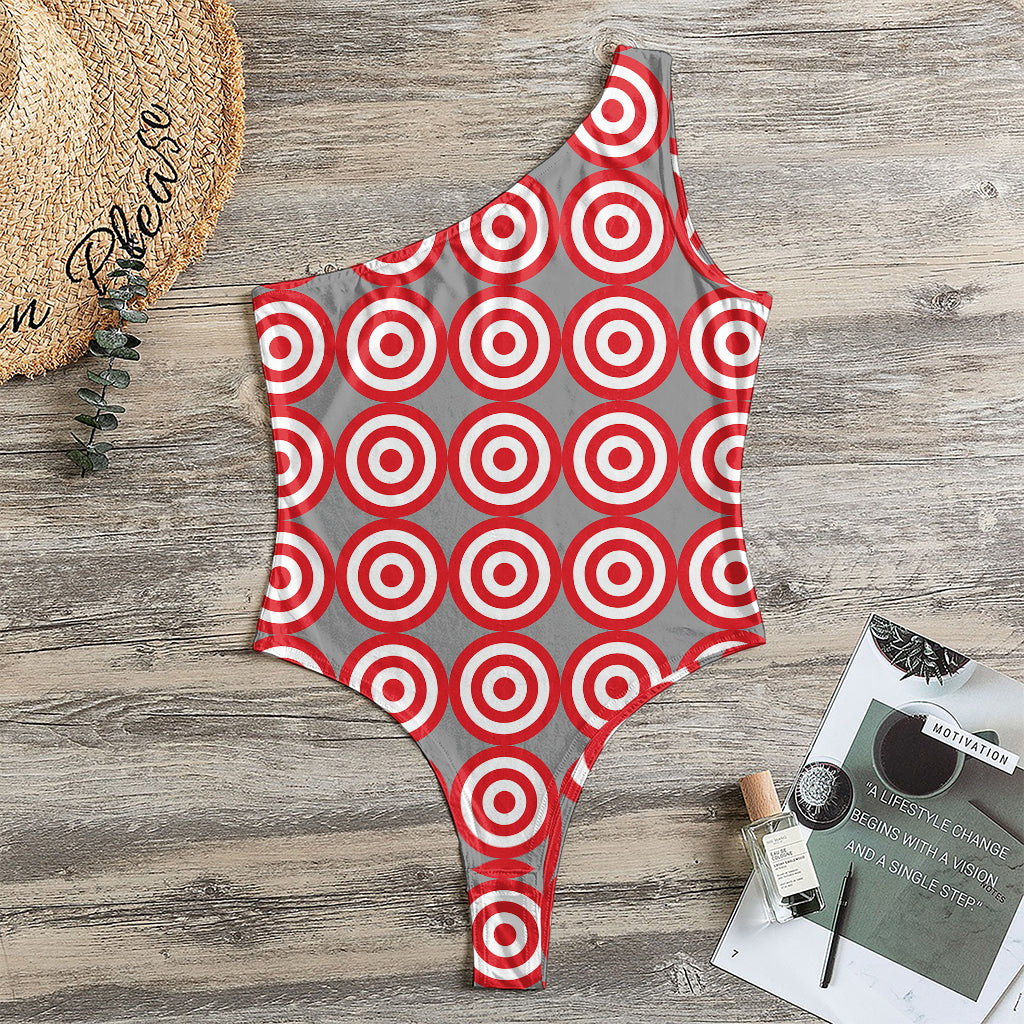 Red And White Bullseye Target Print One Shoulder Bodysuit