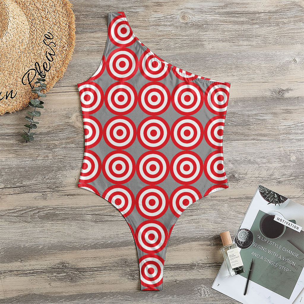 Red And White Bullseye Target Print One Shoulder Bodysuit