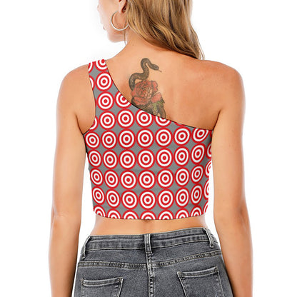 Red And White Bullseye Target Print One Shoulder Crop Top
