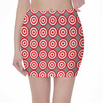 Red And White Bullseye Target Print Pencil Mini Skirt