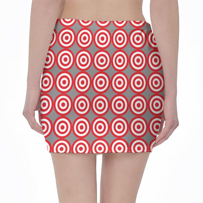 Red And White Bullseye Target Print Pencil Mini Skirt