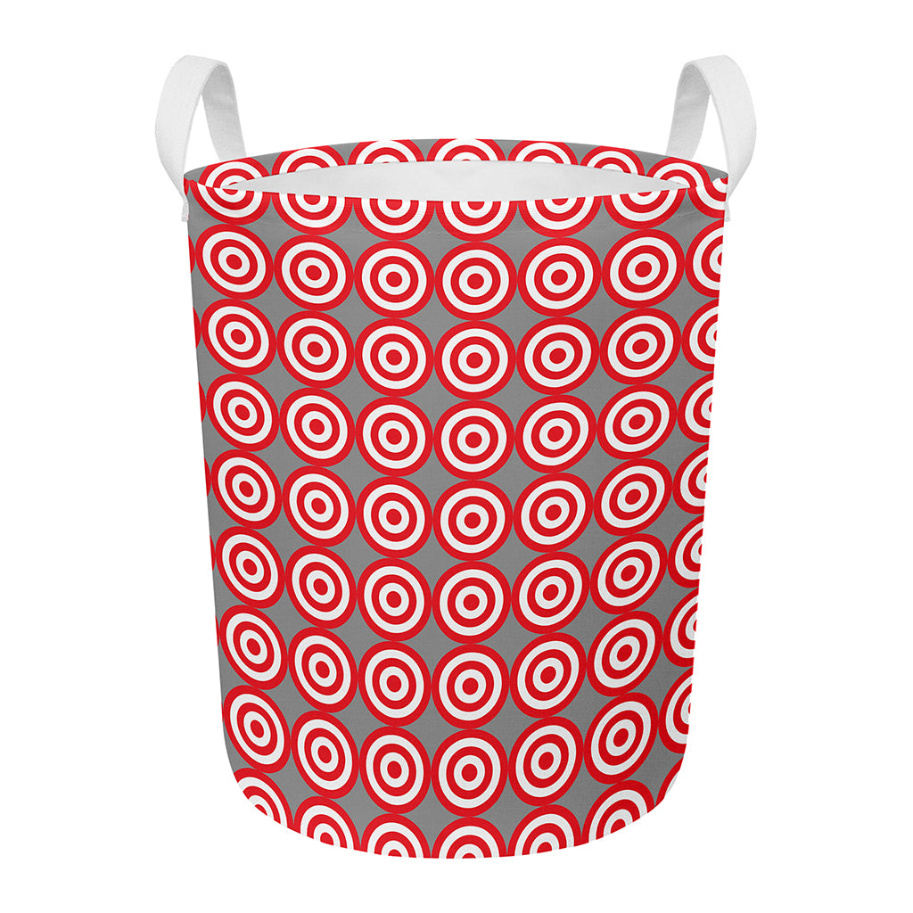 Red And White Bullseye Target Print Round Laundry Basket