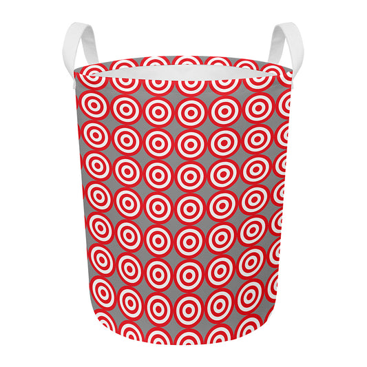 Red And White Bullseye Target Print Round Laundry Basket