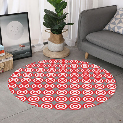 Red And White Bullseye Target Print Round Rug