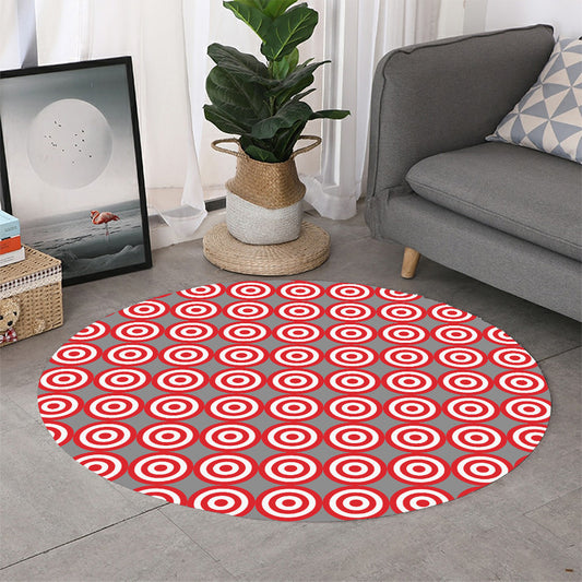 Red And White Bullseye Target Print Round Rug