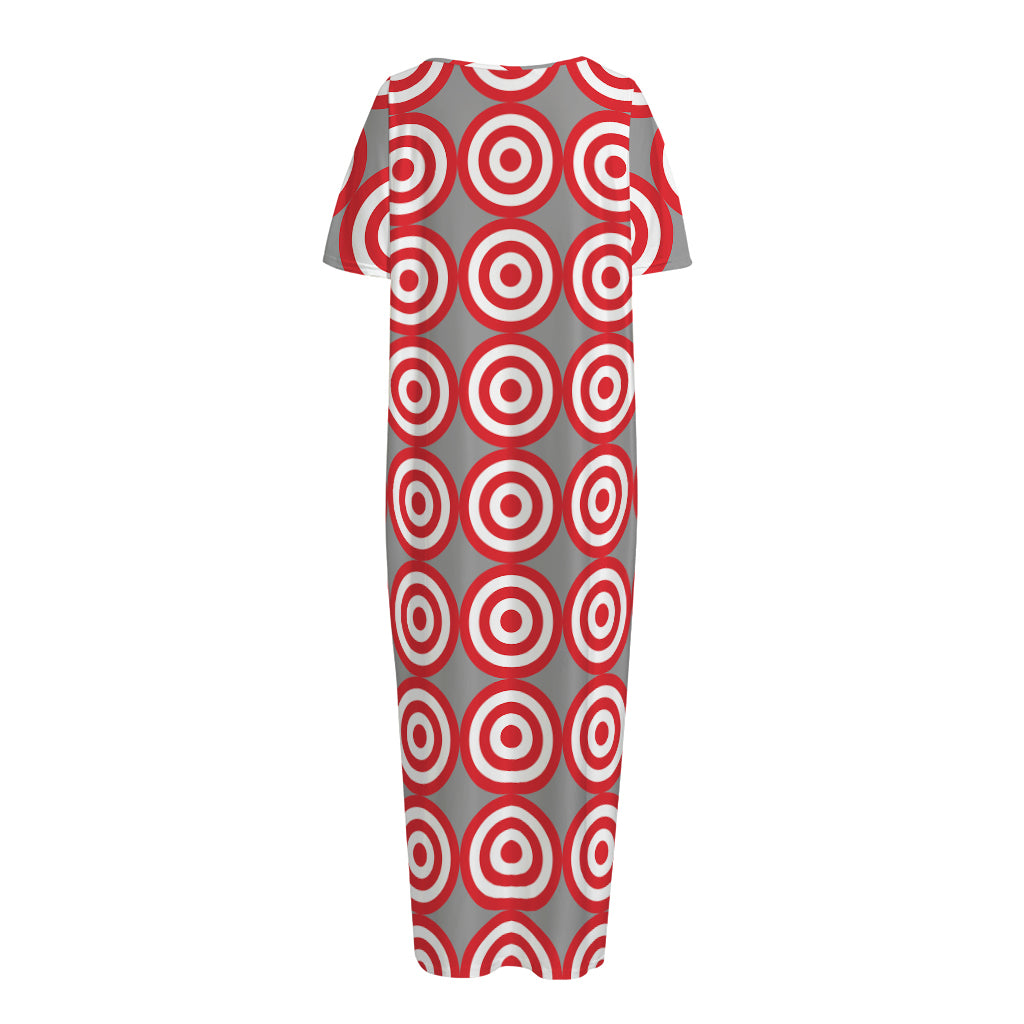 Red And White Bullseye Target Print Short Sleeve Long Nightdress