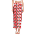 Red And White Bullseye Target Print Side Slit Maxi Skirt