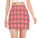 Red And White Bullseye Target Print Side Slit Mini Skirt