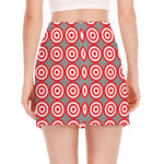 Red And White Bullseye Target Print Side Slit Mini Skirt