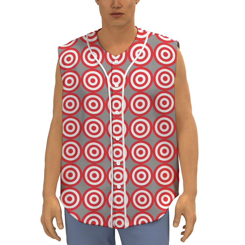 Red And White Bullseye Target Print Sleeveless Baseball Jersey