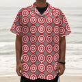 Red And White Bullseye Target Print Textured Short Sleeve Shirt