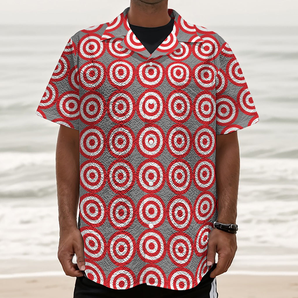 Red And White Bullseye Target Print Textured Short Sleeve Shirt