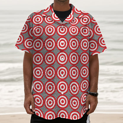 Red And White Bullseye Target Print Textured Short Sleeve Shirt