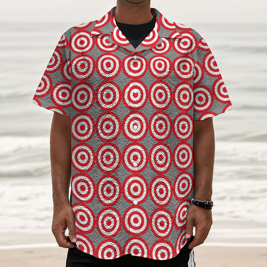Red And White Bullseye Target Print Textured Short Sleeve Shirt