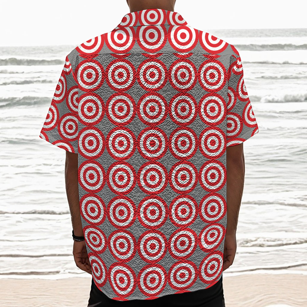 Red And White Bullseye Target Print Textured Short Sleeve Shirt