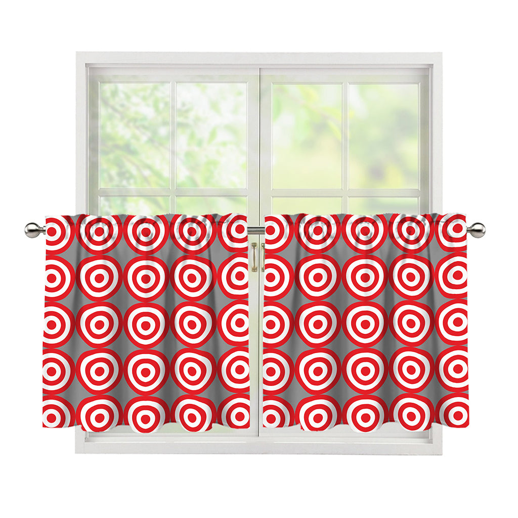 Red And White Bullseye Target Print Tier Curtains