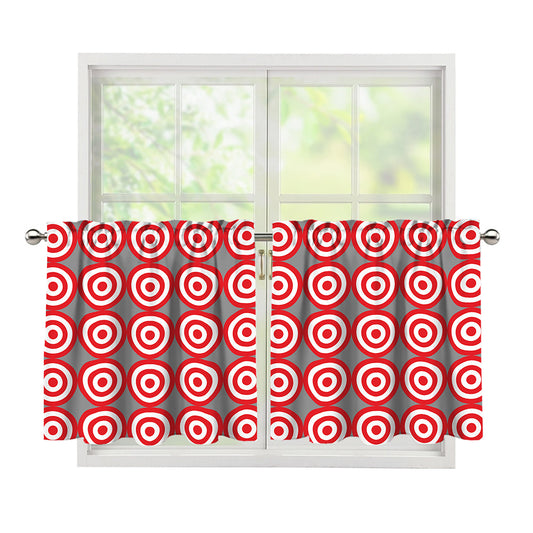 Red And White Bullseye Target Print Tier Curtains