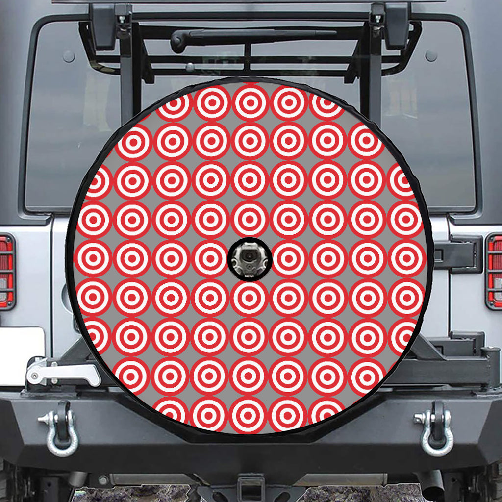 Red And White Bullseye Target Print Tire Cover With Camera Hole