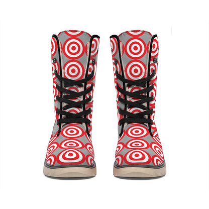 Red And White Bullseye Target Print Winter Boots