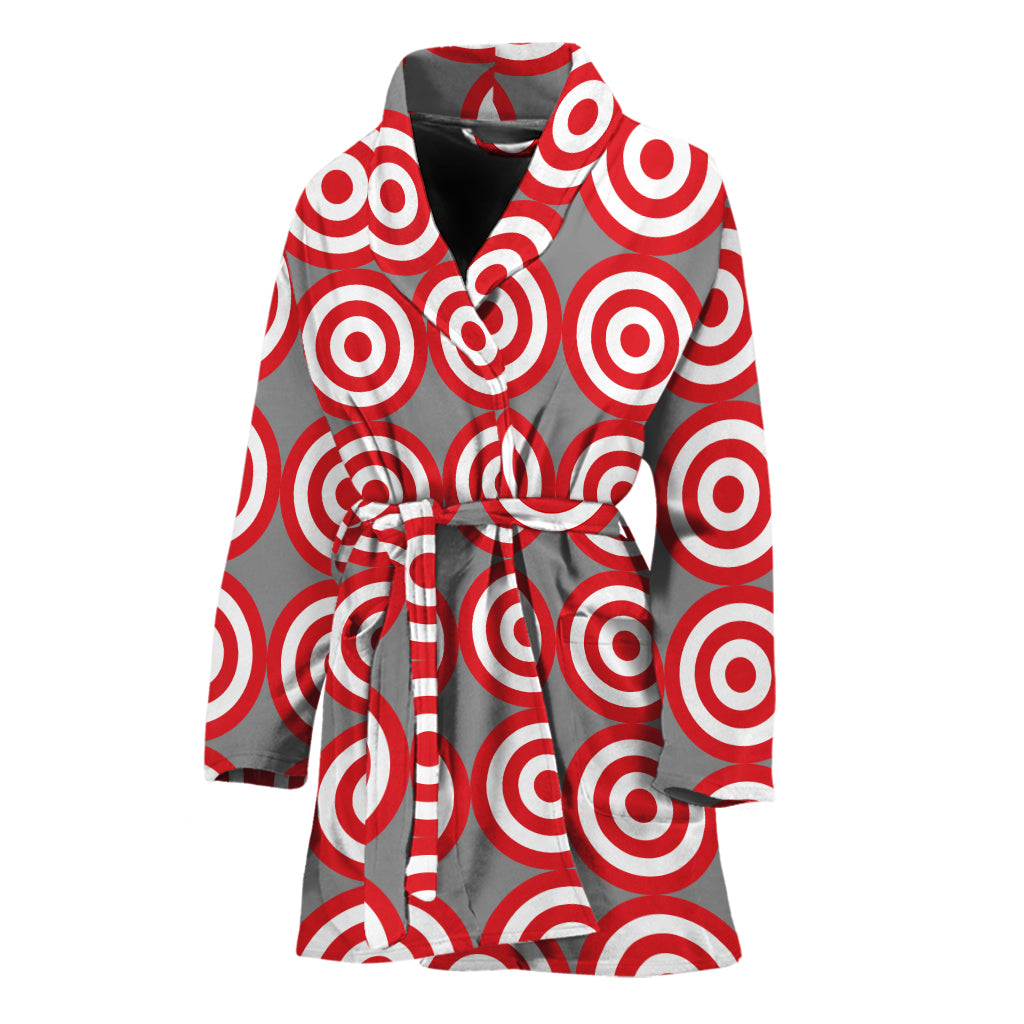 Red And White Bullseye Target Print Women's Bathrobe
