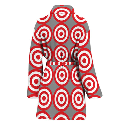 Red And White Bullseye Target Print Women's Bathrobe