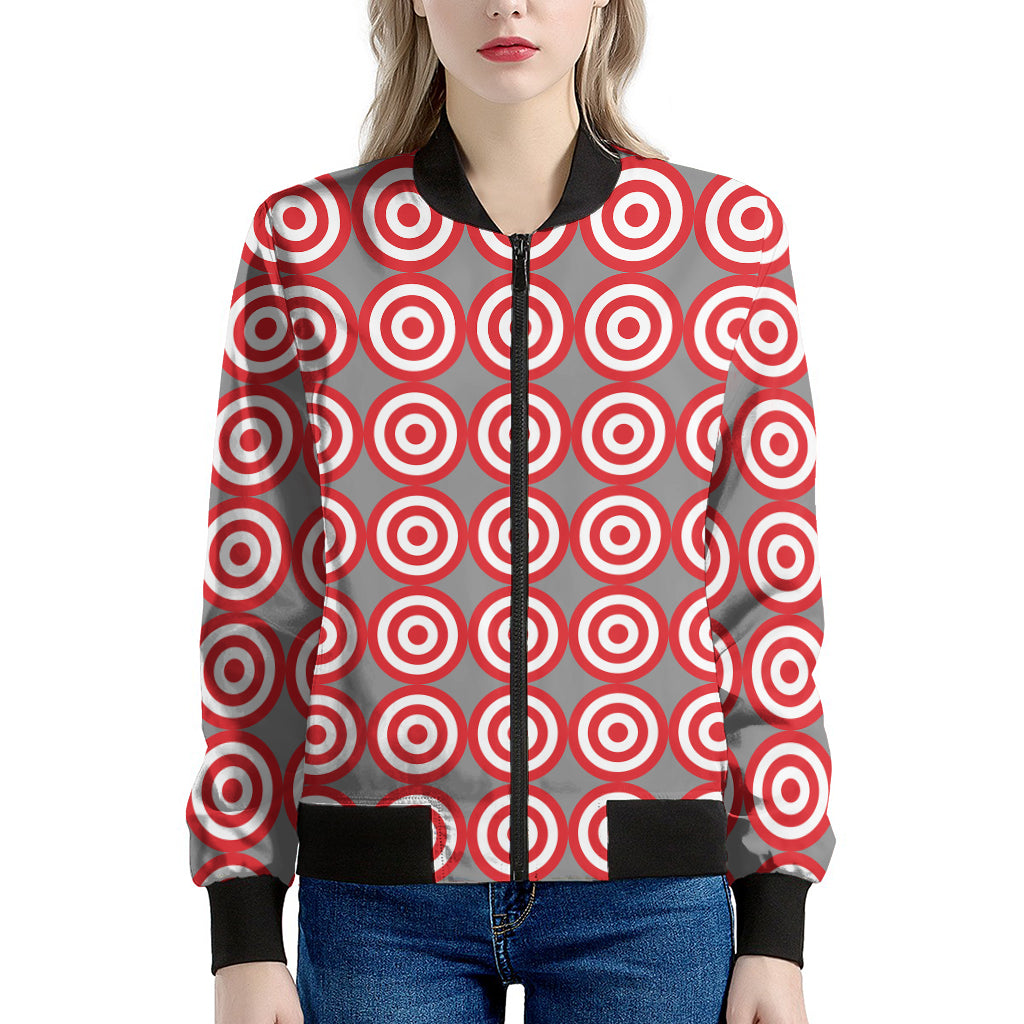 Red And White Bullseye Target Print Women's Bomber Jacket