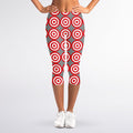 Red And White Bullseye Target Print Women's Capri Leggings