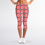 Red And White Bullseye Target Print Women's Capri Leggings