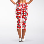 Red And White Bullseye Target Print Women's Capri Leggings