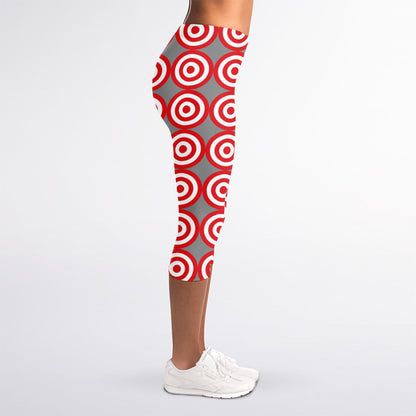 Red And White Bullseye Target Print Women's Capri Leggings