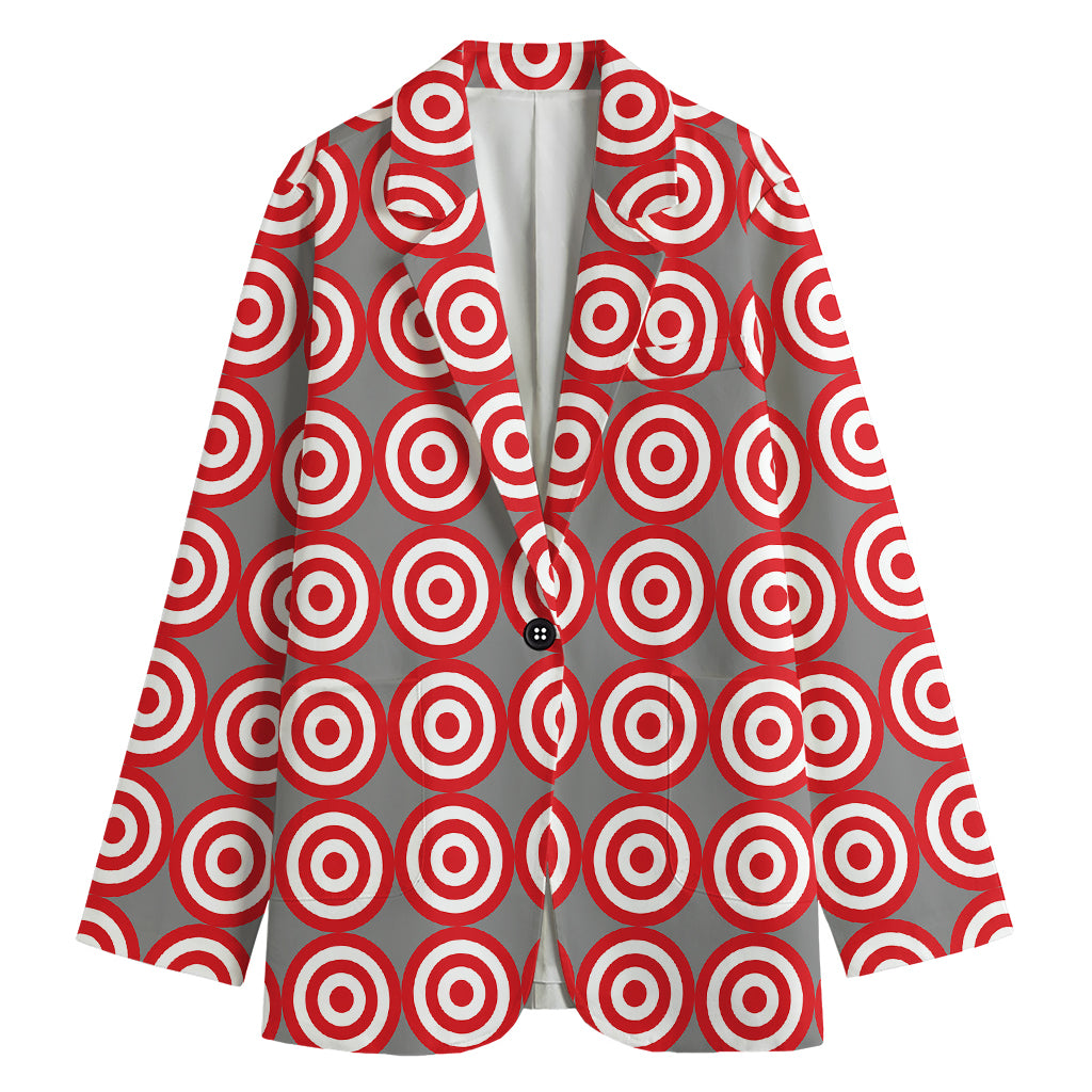 Red And White Bullseye Target Print Women's Cotton Blazer