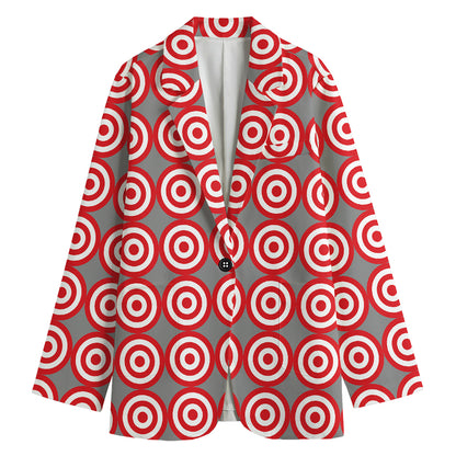 Red And White Bullseye Target Print Women's Cotton Blazer