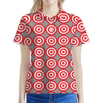 Red And White Bullseye Target Print Women's Polo Shirt