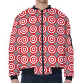 Red And White Bullseye Target Print Zip Sleeve Bomber Jacket