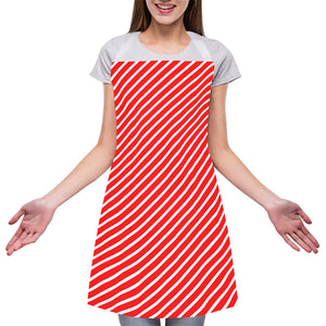 Red And White Candy Cane Pattern Print Adjustable Apron